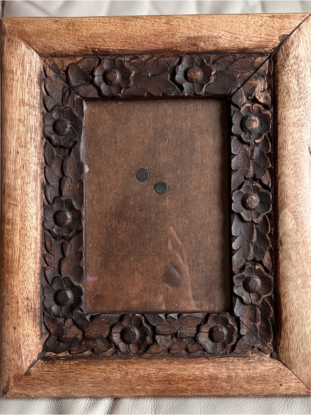 Hand-Carved Wooden Floral Picture Frame Made in India Rustic Boho